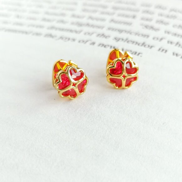 NEW Kate Spade Something Sparkly Spade Gold Red Zirconia Stud Earrings Authentic - Picture 2 of 3